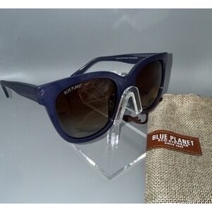 Blue Planet Eco Authentic Sunglasses Acacia Blue Frames/Black Lens- includes Bag